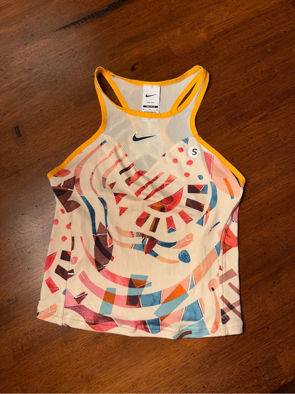 Nike Women's Retro Yellow Trim Printed Tank Top Dry Fit with Ventilation